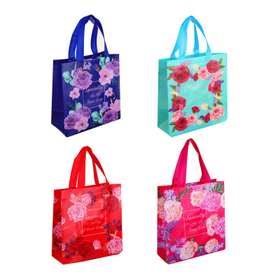 Пакет-сумка подарочный, ПВХ, 23x22x11 см, 4диз, цветы (12/12)