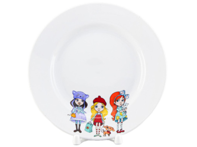 Тарелка мелкая диам. 200 мм Гладкий край Девочки (фарфор) , р.1799 (30)