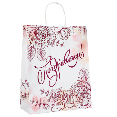 Пакет бумажный, 26х11х32 см, дизайн ПОЗДРАВЛЯЕМ(20/20)
