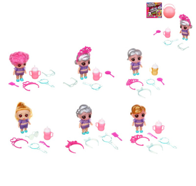 Кукла-сюрприз в шаре-подставке, 7 пр., ПВХ, РР, 10,7х17,4х11,1см, 12 диз (1/6/108)