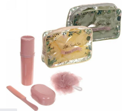 Набор банный дорожный 4шт "Traveler - Cactus", (мочалка, футляр 2шт, расческа) (1/1)