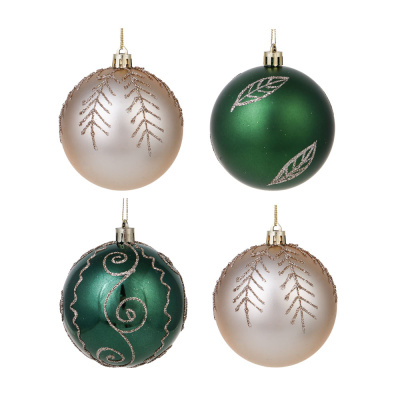 Набор шаров 8 см, 4 шт, шампань, зеленый 26-162 СНОУ БУМ (1/48)