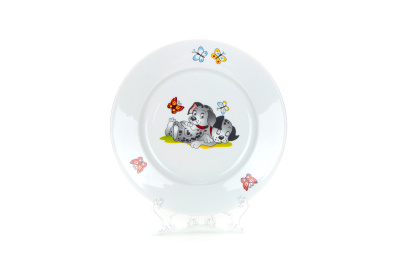 Тарелка мелкая диам. 200 мм Гладкий край Озорные щенки (фарфор) , р.1571, С1690 (25)