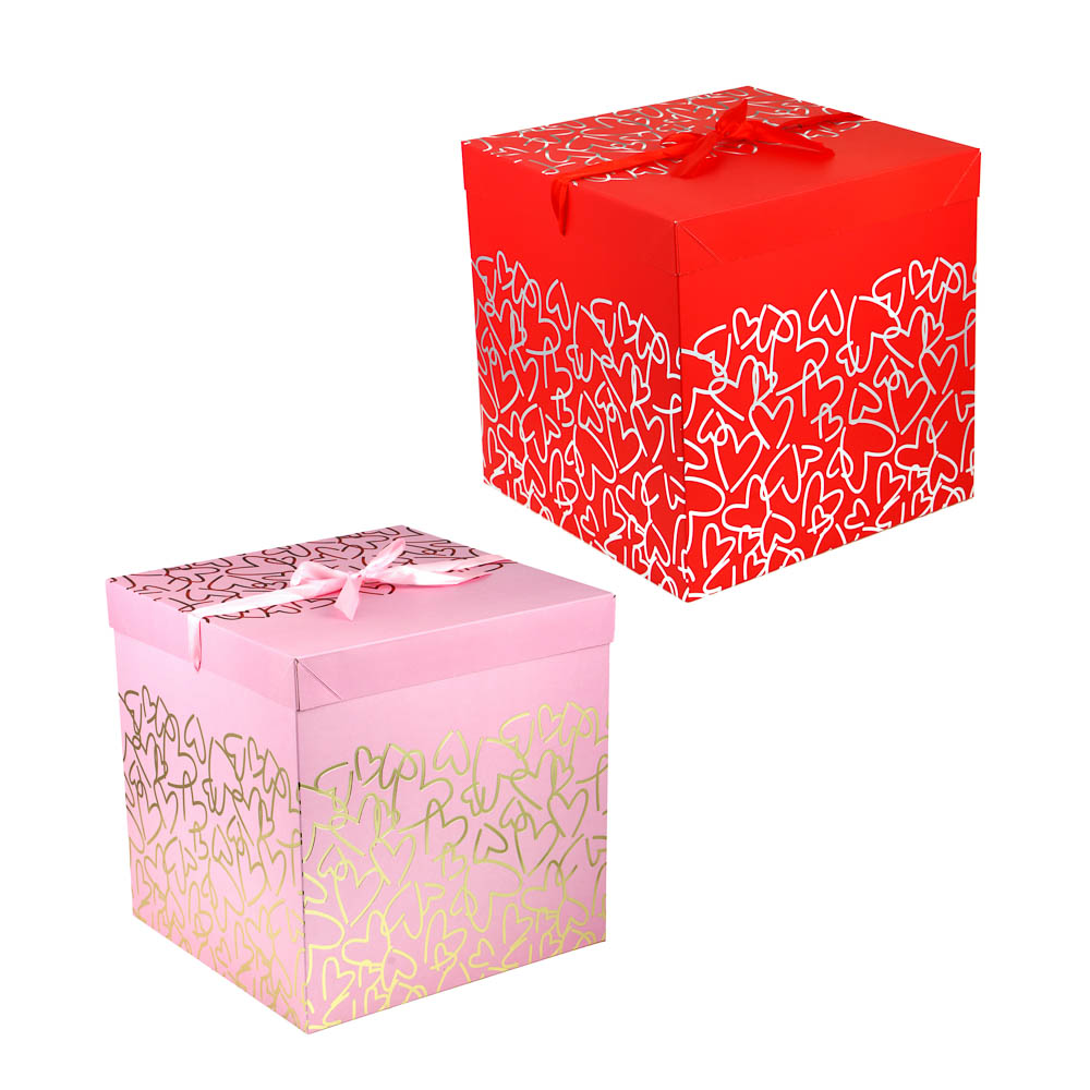 Коробка подарочная, складная, с лентой, бум., 30x30x30 см, фольгир., 2 диз, арт.2 (6/6)
