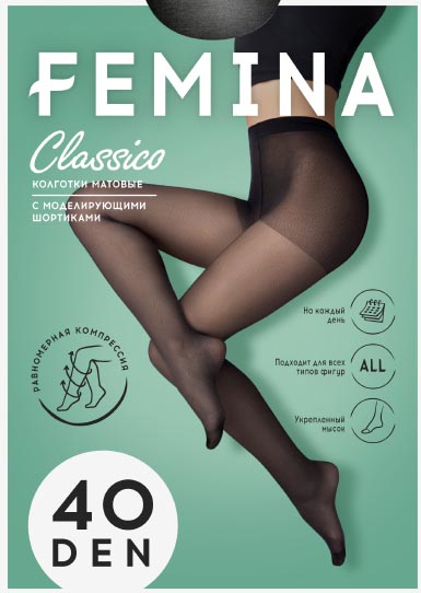 Колготки 40 ден 4 nero с шортиками 40 ден FEMINA NEW CLASSICO - 6/42