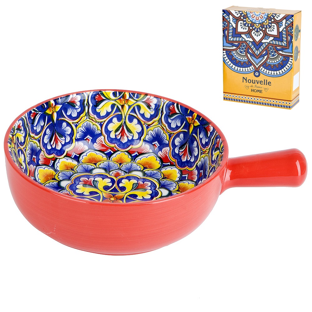 "Arabesque" Кокотница с ручкой (красный) 21,5х16х5,8см v=700мл (п/у) (1/36)