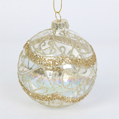 Шар "Карнавал", 8см, прозрачный с рисунком (стекло,полиэст.) (1/12/96)