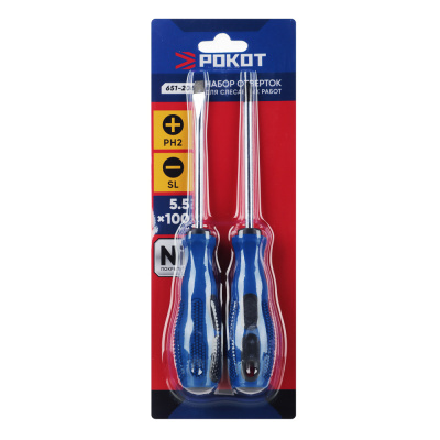 Набор отверток 2шт, с прорезиненной ручкой, 20см Рокот (1/20)