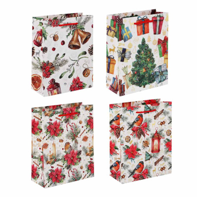 Пакет подарочный из высококач. бумаги, с фольг.слоем, 18x23x8 см, 4 диз., арт.4 СНОУ БУМ (1/12)