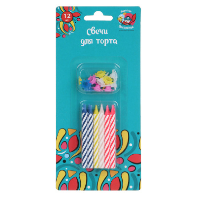 Свечи для торта 12шт (4цв/уп) "Капитан Весельчак" (24/24/288)
