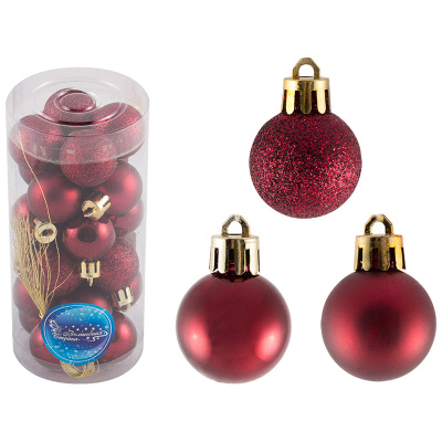 Набор шаров, 24шт.,3см,цв.винно-красный (мат, глянец, блеск)(пласт.полиэст.)(1/1/120)