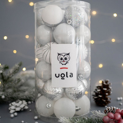 Набор новогодних шаров 30 шт., D-6 см. "Снежное утро", белый/серебро, пластик(1/8)