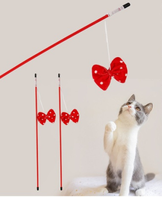 Игрушка - дразнилка на палочке "ЦапЦап", бантик,цв. красный, 48см (1/1)