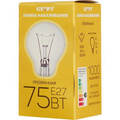 Лампа СТАРТ ф. груша W75Вт E27 инд. упак. (10/10)