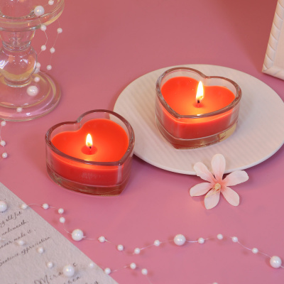 Набор свечей в стеклянном подсвечнике в виде сердца, 2 шт, парафин, цвет красный LADE (1/36)