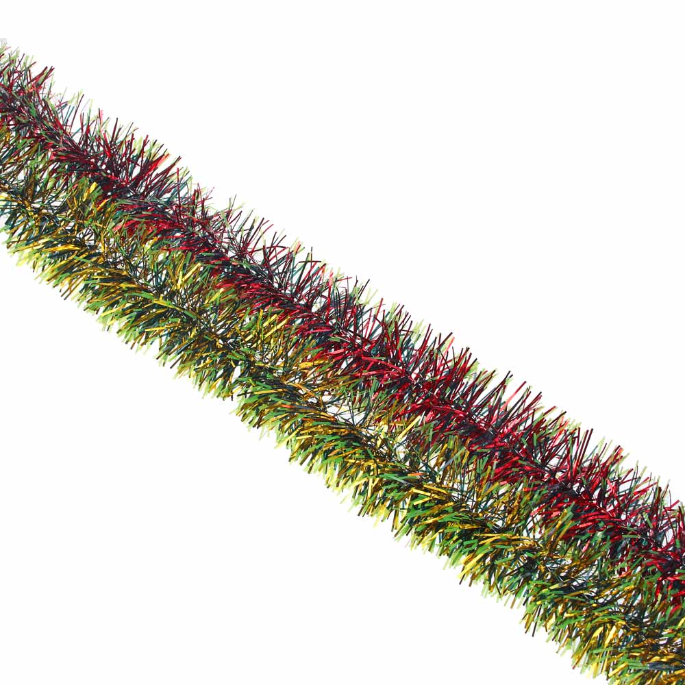 Мишура двухцветная с зелен. кончиками, 5x200см, ПВХ, 2цв (золотой/красный) СНОУ БУМ (12/600)